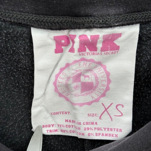 Victoria's Secret PINK Black Velour Yoga Pants Gold Crest Graphic XS Vintage Y2K - Picture 5 of 7